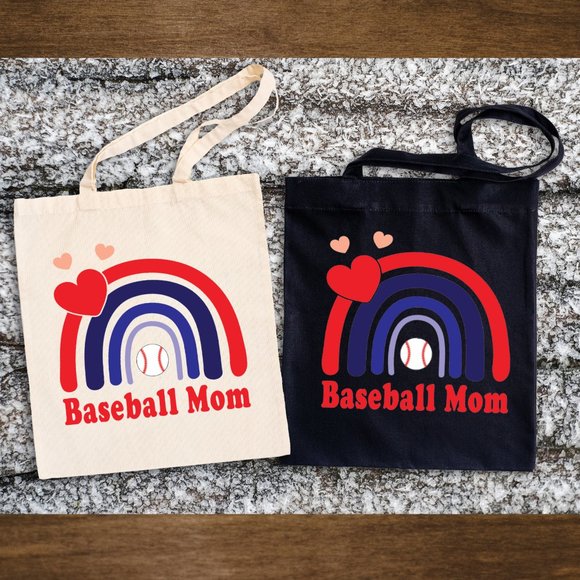 Baseball Mom Double Strap Cotton Canvas Shoulder Tote Bag - Picture 2 of 2